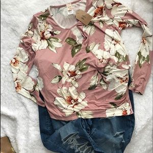 7th ray crossover feminine pink floral shirt